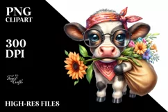 Confused Baby Cow with Bandana Clipart Product Image 3