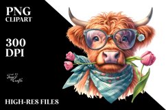 Cow Watercolor Highland Cow Portrait with Fancy es Product Image 3