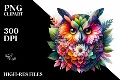 Vibrant Owl with Flowers PNG Product Image 3