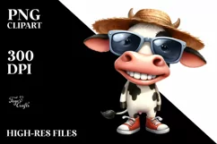 Watercolor Cow Big Eyes with Expressive Funny Goofy Smile Product Image 1