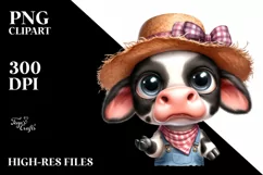 Watercolor Baby Cow with Sun Hat Product Image 3