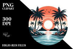 Vintage Tropical Island Sunset PNG Product Image 2