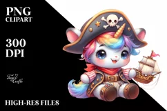Cute Baby Unicorn Pirate in Style | Sublimation Clipart Product Image 3