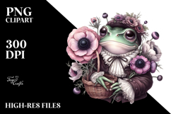 Cute Baby Frog with Anemone Bouquet PNG Product Image 2