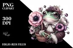 Cute Baby Frog with Anemone Bouquet PNG Product Image 3