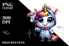 Watercolor Baby Unicorn with Raincoat Product Image 1