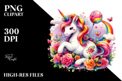 Vibrant Unicorn with Pumpkin Watercolor Illustration | Product Image 2