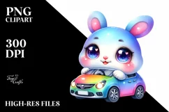 Colorful Baby Rabbit in Car Clipart Product Image 1