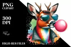 Quirky Deer with Sunglasses Blowing Chewing Gum | Clipart Product Image 1