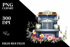 Centered Watercolor Bus with USA Flag | Clipart Product Image 3