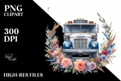 Centered Watercolor Bus with USA Flag | Clipart Product Image 1