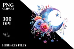 Vibrant Watercolor Wimsical Moon | Sublimation | Clipart Product Image 1