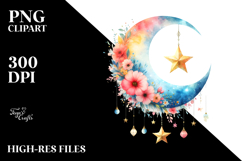 Vibrant Watercolor Wimsical Moon | Sublimation | Clipart Product Image 2