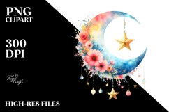 Vibrant Watercolor Wimsical Moon | Sublimation | Clipart Product Image 1