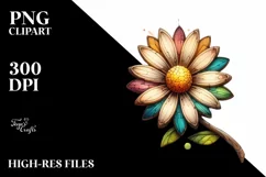 Detailed Stained Daisy Watercolor Splash Sticker Clipart Product Image 1