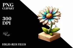Detailed Stained Daisy Watercolor Splash Sticker Clipart Product Image 3