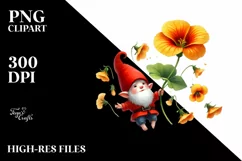 Cute Baby Gnome Falling with Nasturtium PNG Product Image 2