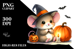 Cute Baby Mouse in Halloween Scenery PNG Product Image 2