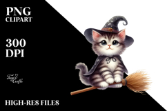 Wimsical Kitten on Broom Clipart Product Image 2