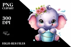 Cute Smiling Baby Elephant Bubbly Bucket Clipart Product Image 3