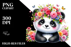 Vibrant Panda Floral Crown | Sublimation Clipart Product Image 2