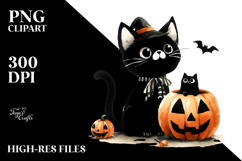 Simple Funny Halloween Clipart with Black Cat PNG Product Image 2