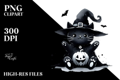 Simple Funny Halloween Clipart with Black Cat PNG Product Image 2