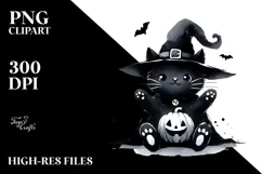 Simple Funny Halloween Clipart with Black Cat PNG Product Image 2