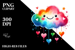 Watercolor Digital Cloud with Hearts, PNG Product Image 2
