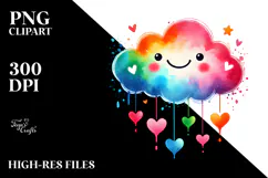 Watercolor Digital Cloud with Hearts, PNG Product Image 2