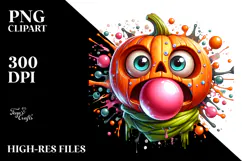 Funny Pumpkin Head Chewing Bubble Gum PNG Product Image 2