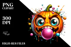 Funny Pumpkin Head with Bubble Gum, Vibrant PNG Product Image 2