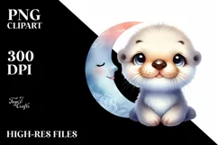 Colorful Baby Sea Otter with Moon Product Image 3
