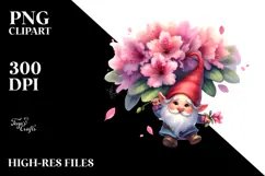 Cute Gnome with Rhododendron Flower PNG Product Image 2