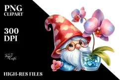 Gnome with Huge Orchid in Basket, Vibrant PNG Product Image 2