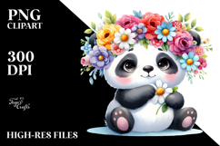Sitting Panda with Flower Crown, PNG Product Image 2
