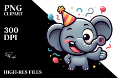 Silly Cartoon Elephant with Party Hat, Transparent PNG Product Image 2