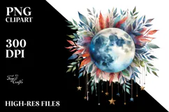 Vibrant Moon Foliage Stars Hanging Clipart Product Image 2
