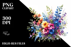 Vibrant Colorful Watercolor Bouquet with Lobelia Product Image 1
