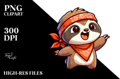 Cartoon Sloth Wearing Bandana PNG Product Image 2
