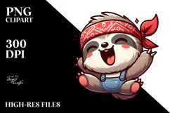 Cartoon Sloth with Bandana PNG Product Image 2