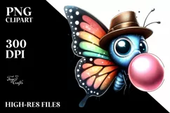 Colorful Butterfly Blowing Chewing Gum | Clipart Product Image 3