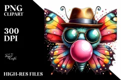 Colorful Butterfly Blowing Chewing Gum | Clipart Product Image 1