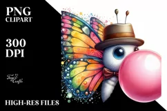 Colorful Butterfly Blowing Chewing Gum | Clipart Product Image 3