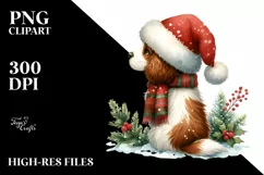Watercolor Brittany with Santa Hat, Transparent PNG Product Image 3