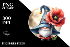 Gnome with Poppy Hat, Unique Watercolor PNG Product Image 2