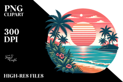 Retro Tropical Beach Sunset, PNG Product Image 2