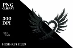 Simple Paint Brush Heart Wings PNG Product Image 2