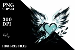 Simple Paint Brush Heart Wings PNG Product Image 2