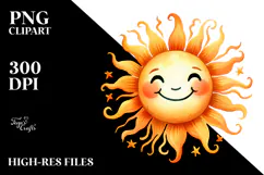 Simple Smiling Sun Watercolor PNG Product Image 2